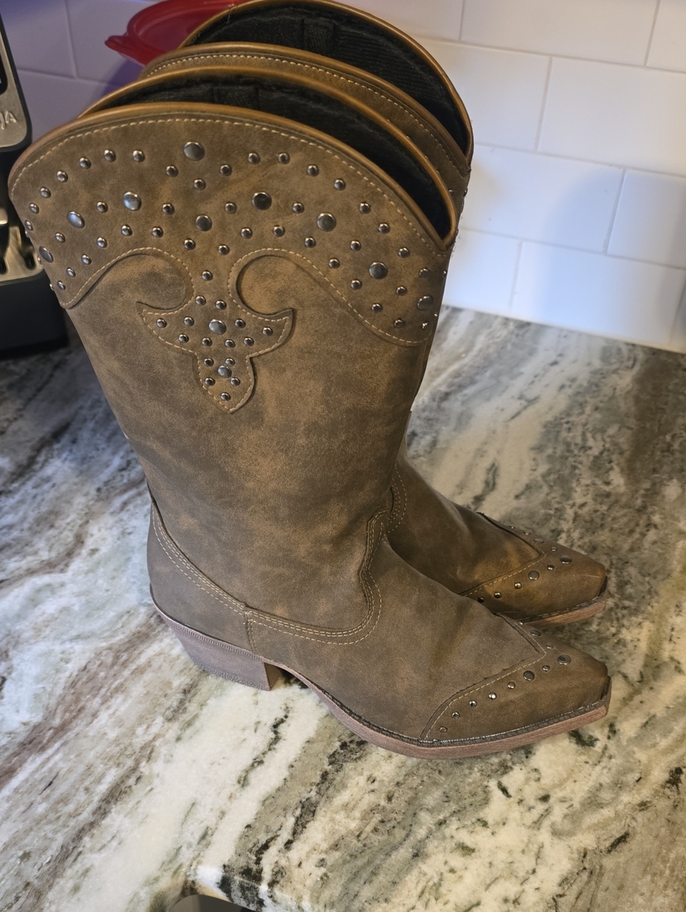 Dingo Studded Brown Western Mid-Calf Boots for Women